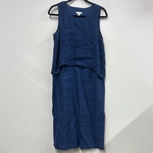 J. Jill Navy Linen Blue Sleeveless Maxi Dress